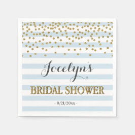 Light Blue und Gold Streifen Confetti Brautparty Serviette