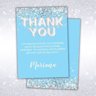 Light Blue und Silver Party Vielen Dank. Einladung