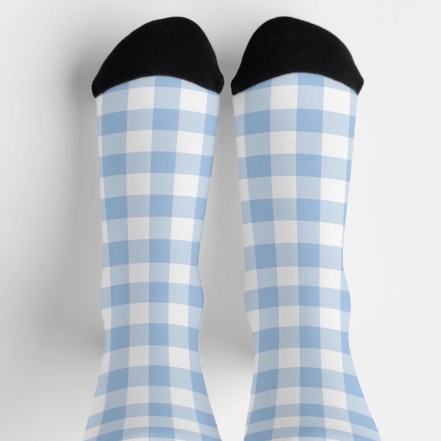 Light Blue und White Gingham Karo Kariert Socken (Oben)