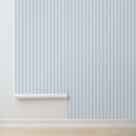 Light Blue Vertical Stripes Linen Look Coastal Tapete