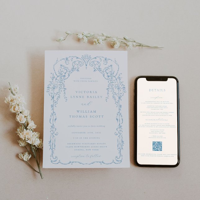 Light Blue Viktorianisch Frame Wedding Einladung (Von Creator hochgeladen)