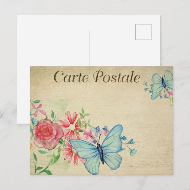 Light Blue Vintag Butterfets Postkarte (Vorne/Hinten)