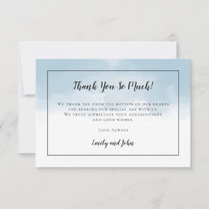 Light Blue Watercolor Black Script Foto Wedding Dankeskarte
