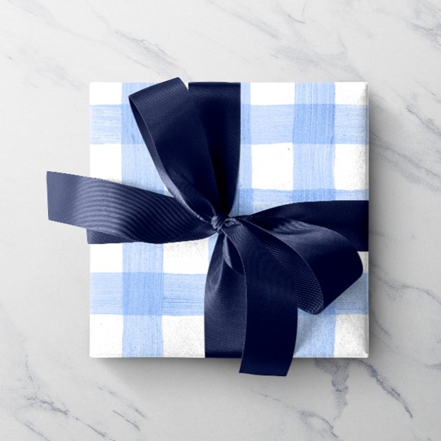 Light Blue Watercolor Gingham Wrapping Paper Geschenkpapier (Von Creator hochgeladen)