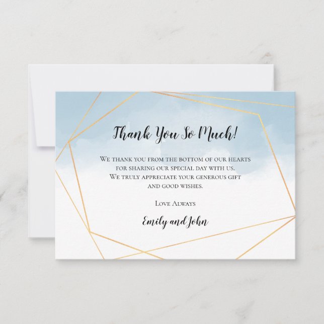 Light Blue Watercolor Gold Geometric Foto Dankeskarte (Vorderseite)