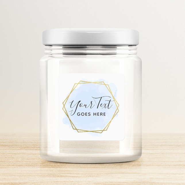 Light Blue Watercolor & Modern Gold Geometric Chic Quadratischer Aufkleber (Von Creator hochgeladen)