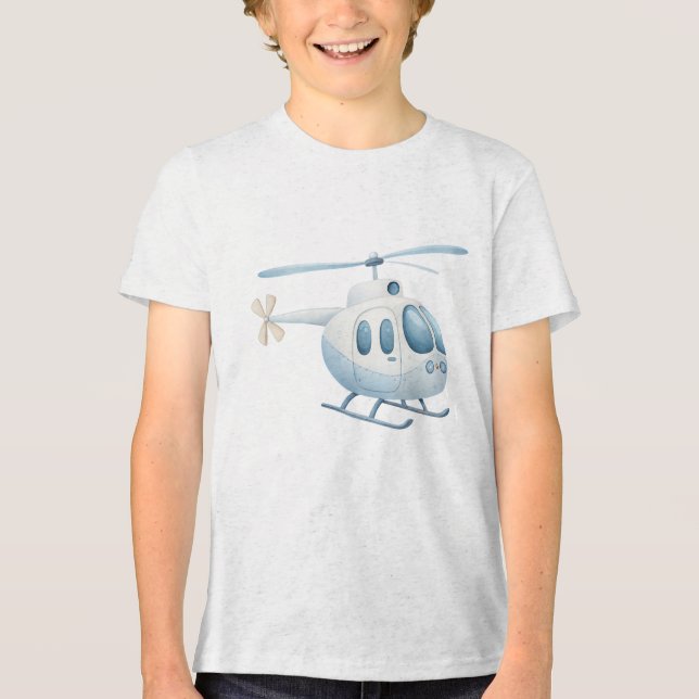 Light Blue Watercolor Modern Helicopter Tri-Blend Shirt (Vorderseite)