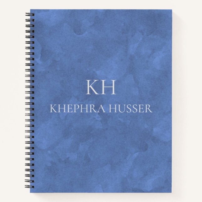 Light Blue Watercolor Monogram Notizbuch (Vorderseite)