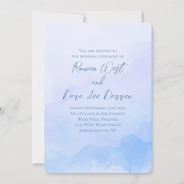 Light Blue Watercolor Ombre Malerei Hochzeit Einladung (Vorderseite)