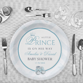 Light Blue Watercolor Prince Baby Shower Pappteller