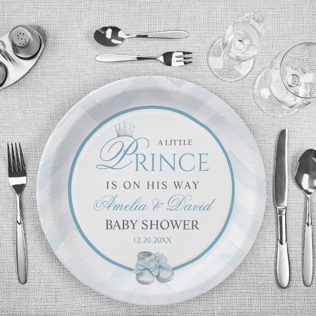 Light Blue Watercolor Prince Baby Shower Pappteller (Von Creator hochgeladen)