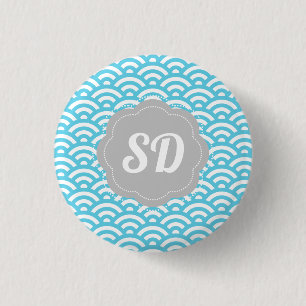 Light Blue Wave Custom Monogram Button