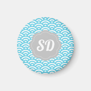 Light Blue Wave Custom Monogram Magnet