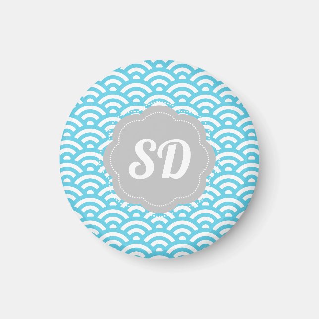 Light Blue Wave Custom Monogram Magnet (Vorne)