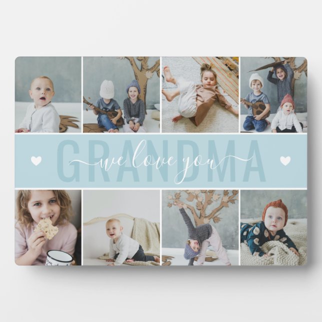 Light Blue We Liebe You Oma Foto Collage Fotoplatte (Vorderseite)