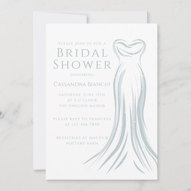 Light Blue Wedding Dress Bridal Shower Invitation Einladung (Vorderseite)