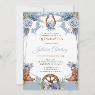 Light Blue Western Charra Quinceanera Einladung