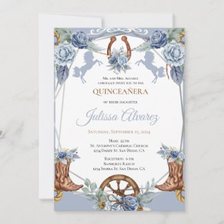 Light Blue Western Charra Quinceanera Einladung