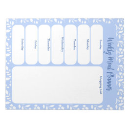 Light Blue White Floral Weekly Meal Planner Notizblock