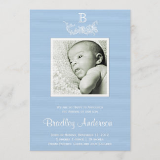 Light Blue White Frame Monogram Baby Ankündigung