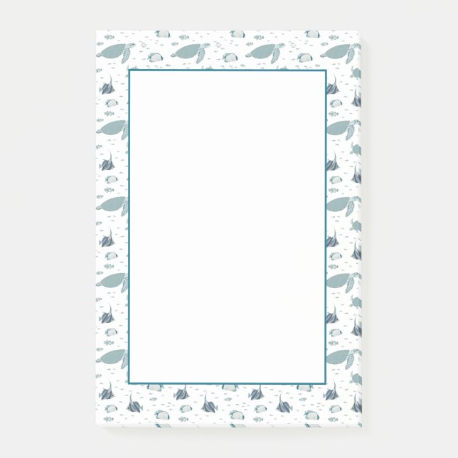 Light Blue White Sea Turtle Meereswelt Print Post-it Klebezettel (Vorderseite)