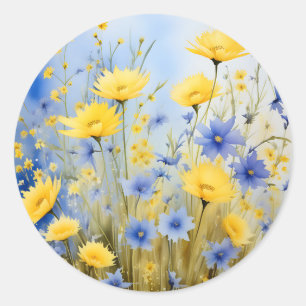 Light Blue Wiadow mit empfindlichen Wildblumen Runder Aufkleber