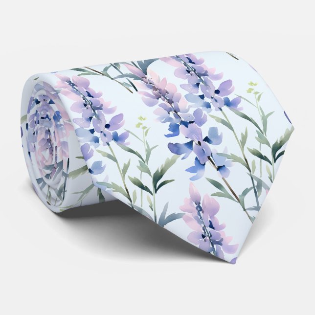 Light Blue Wildblumen Neck Tie Krawatte (Gerollt)