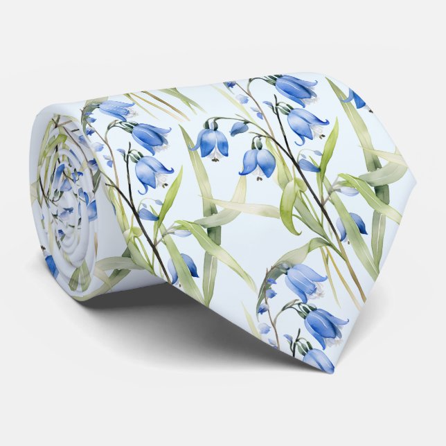 Light Blue Wildblumen Neck Tie Krawatte (Gerollt)