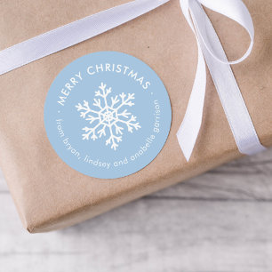 Light Blue Winter Snowflake Weihnachtsgeschenk Tag Runder Aufkleber