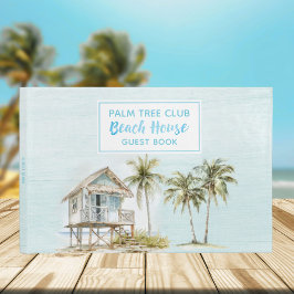 Light Blue Wood Palm Tree Beach House Gästebuch