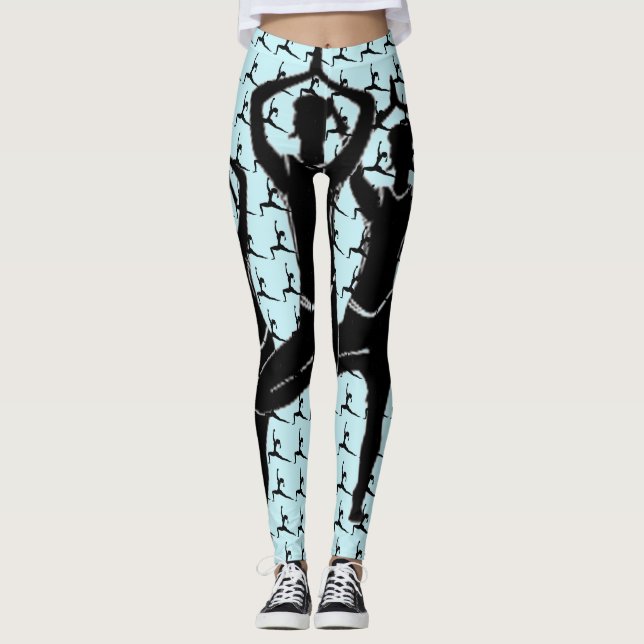 Light Blue Work It Yoga Pose Silhouette Leggings (Vorderseite)