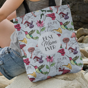 Light BlueBest Mama je Picture Hummingbird Floral Tragetaschen Mit Langen Trägern