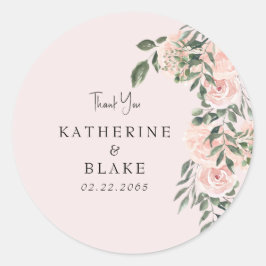 Light Blush Floral Wedding Vielen Dank Runder Aufkleber