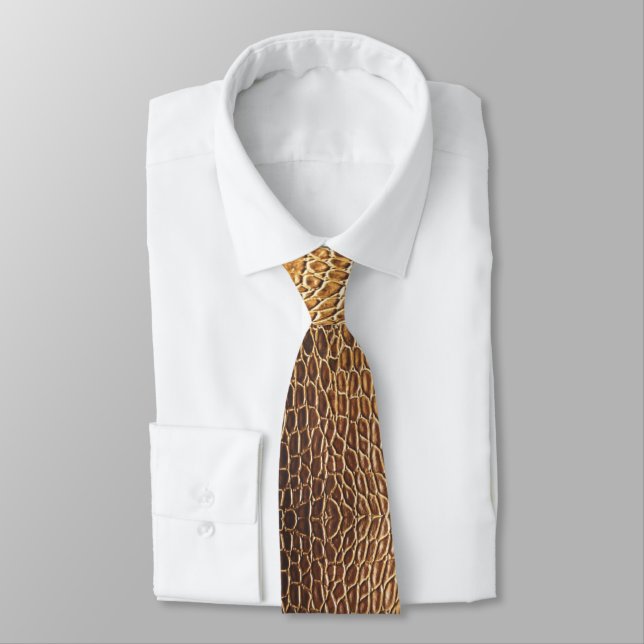 Light Brown Alligator Skin Print Neck Tie Krawatte (Gebunden)