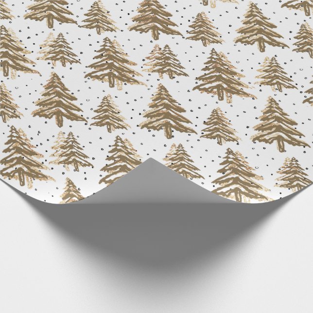 Light Brown Christmas Tree & Gold Glitzer Muster Geschenkpapier (Ecke)