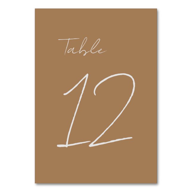 Light Brown Classic Minimalistisch Schlicht Tischnummer (Vorderseite)