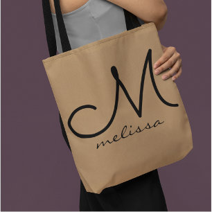 Light Brown Medium Tote Bag mit ihrem Namen Tasche