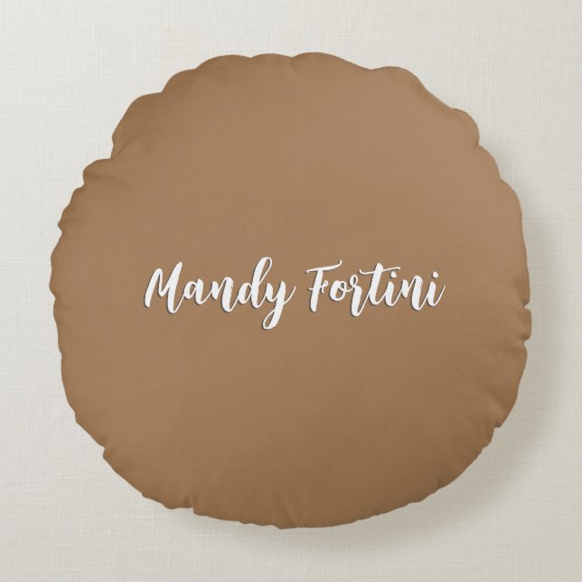 Light Brown Schlicht Elegante Minimalistische Kall Rundes Kissen (Vorderseite)