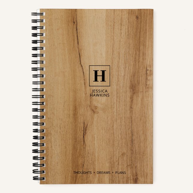 Light Brown Wood Veneer Classic Monogram Notizbuch (Vorderseite)