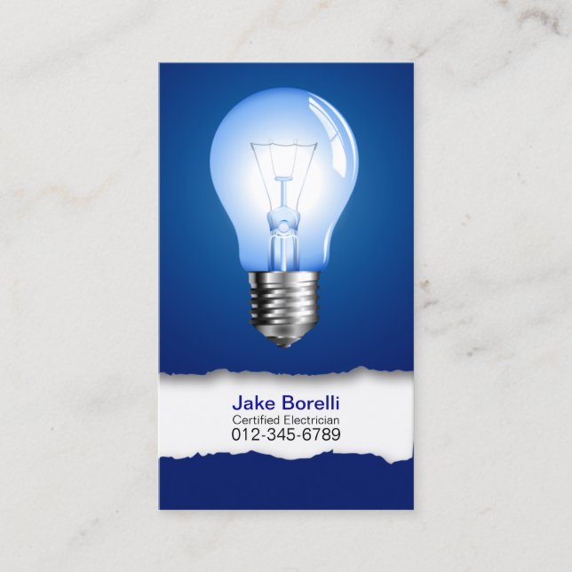 Light Bulb Blue Business Card Visitenkarte (Vorderseite)