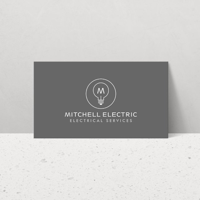 LIGHT BULB MONOGRAM LOGO on GRAY for ELECTRICIANS Visitenkarte (Von Creator hochgeladen)