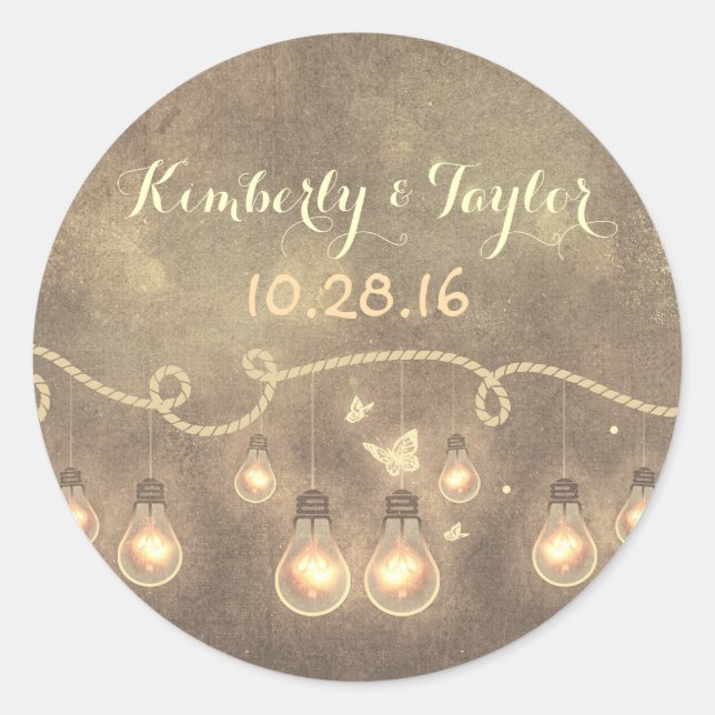 Light Bulbs - String Lights Wedding Runder Aufkleber (Vorderseite)