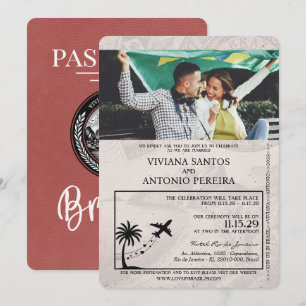 Light Burgundy Brazil Passport Hochzeitseinladung Einladung