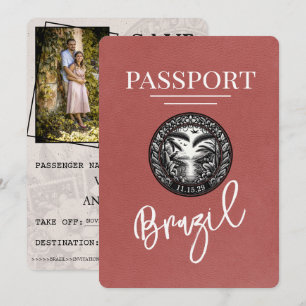 Light Burgundy Brazil Passport Save the Date