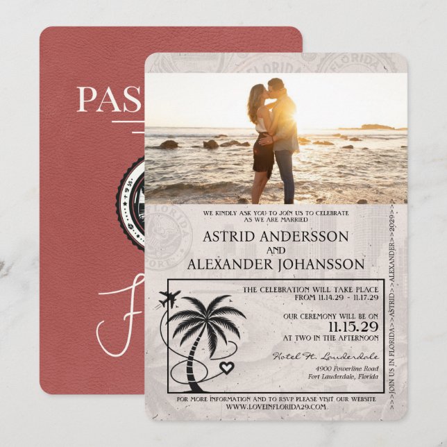 Light Burgundy Florida Passport Einladung zur Hoch (Vorne/Hinten)