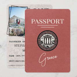 Light Burgundy Greece Passport Save the Date Card