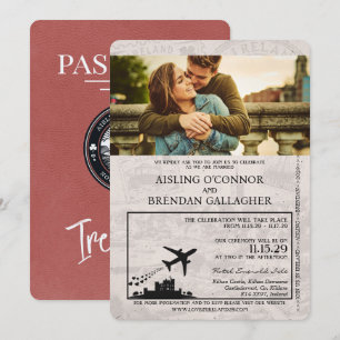 Light Burgundy Ireland Pass Einladung zur Hochzeit