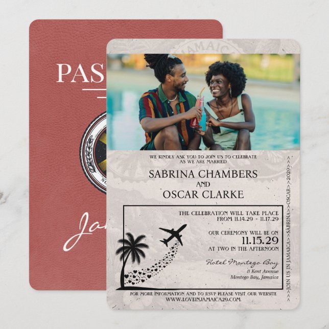 Light Burgundy Jamaica Passport Einladung zur Hoch (Vorne/Hinten)
