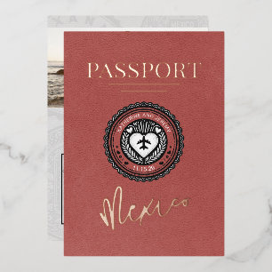 Light Burgundy Mexico Passport Hochzeit Folieneinladung