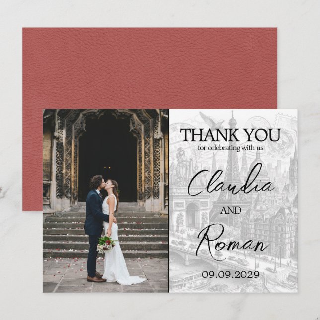 Light Burgundy Paris Passport Dankeskarte (Vorne/Hinten)